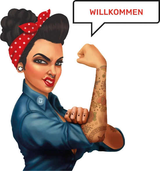 Rockabilly-Frau sagt Willkommen